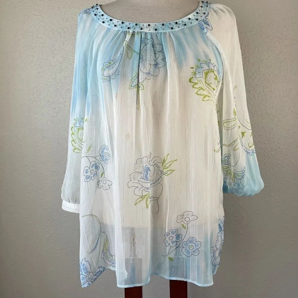 Luciano Dante Sheer Long Sleeve Tunic Size S EUC